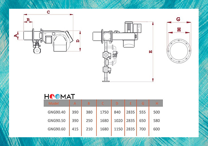 مشخصات فنی مشعل گاز سوز GNG90/50